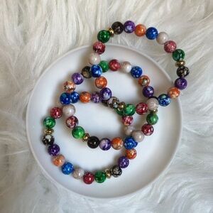 THREE colorful boho retro bead bracelets